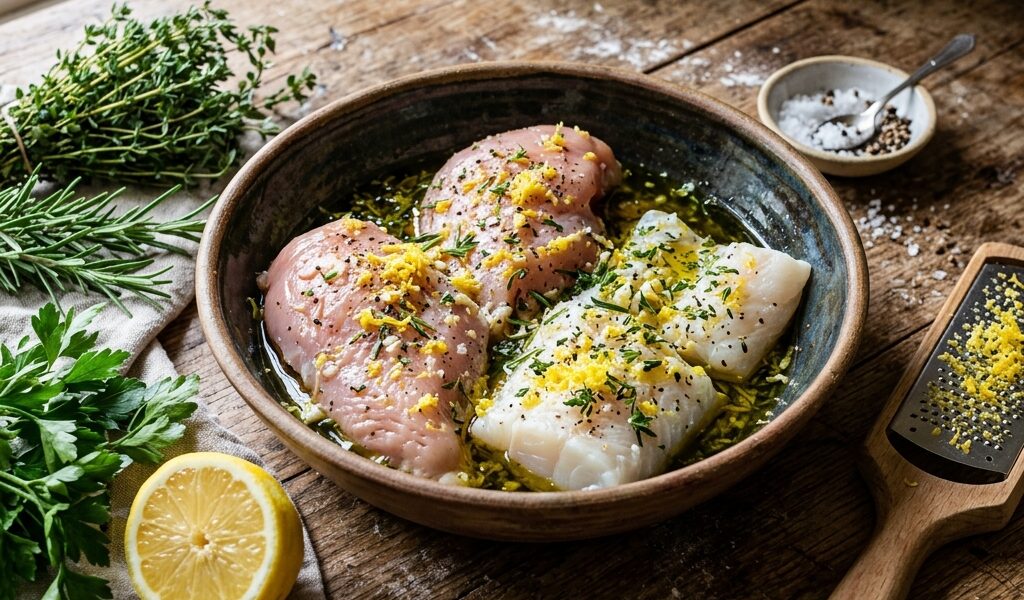 Marinades pour poissons et volailles : l’apport aromatique unique du zeste râpé