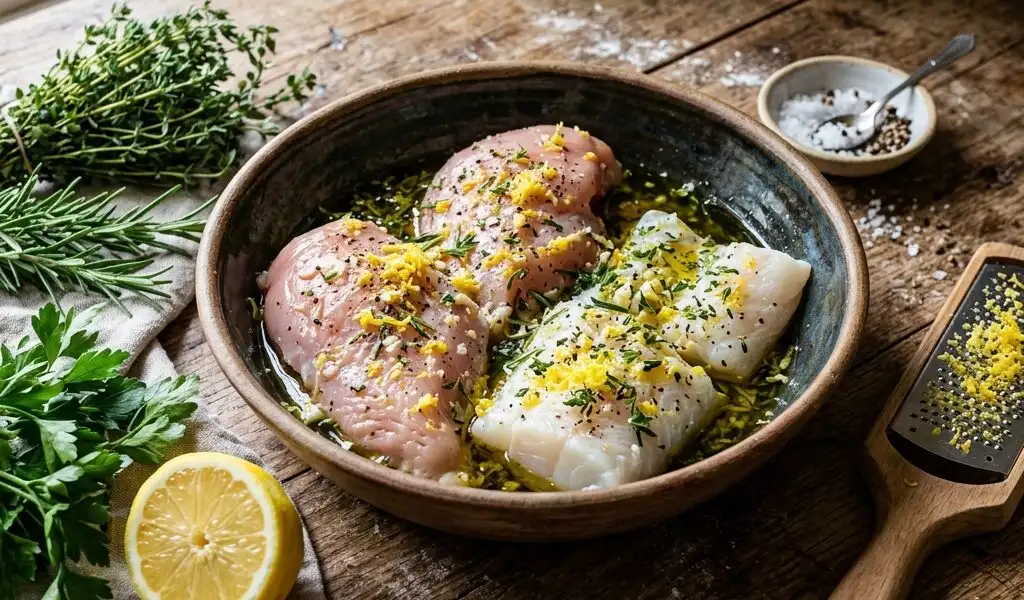 Marinades pour poissons et volailles : l’apport aromatique unique du zeste râpé